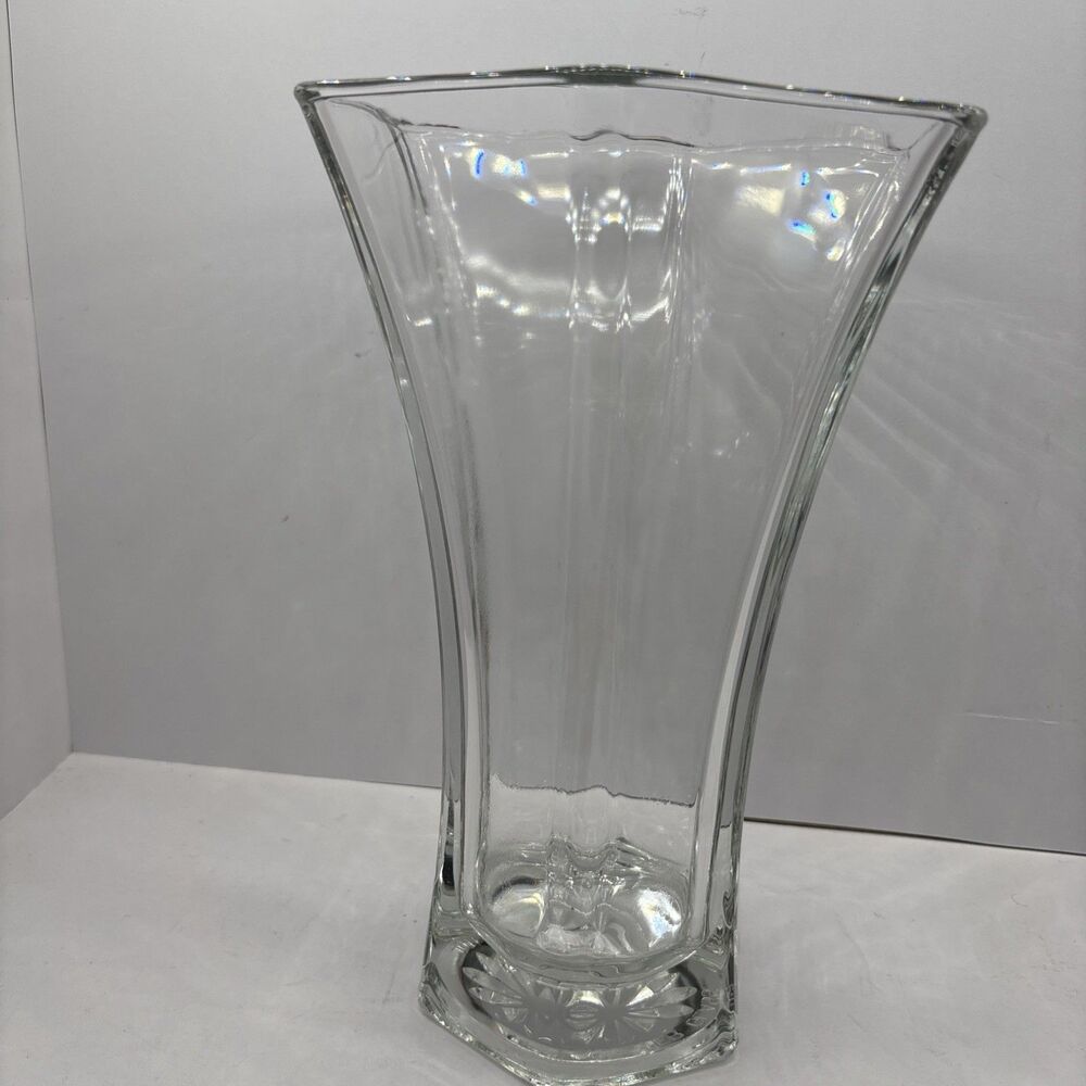 Hoosier Glass Vase Large Hexagonal Flower Vase #4041 Centerpiece Bouquet 10.25”
